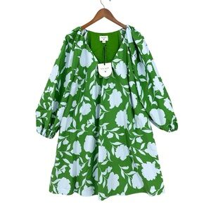 KATE SPADE Mini Dress Rose Poplin Long Sleeve Green Blue